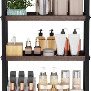 Bathroom Countertop Tray,Cosmetic Tray,Bathroom Organizer,Bathroom Counter Stand,Countertop Organizer,Countertop Storage Shelf (Brown 3 Tier)