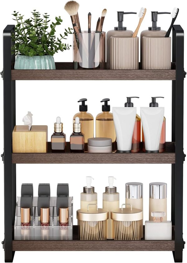 Bathroom Countertop Tray,Cosmetic Tray,Bathroom Organizer,Bathroom Counter Stand,Countertop Organizer,Countertop Storage Shelf (Brown 3 Tier)