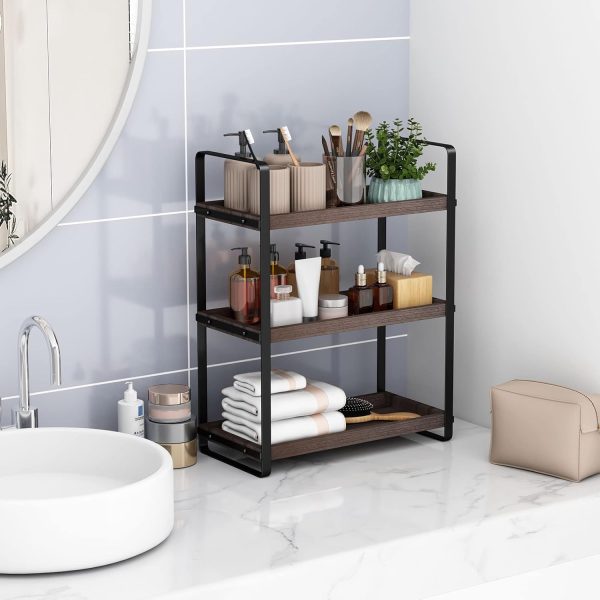 Bathroom Countertop Tray,Cosmetic Tray,Bathroom Organizer,Bathroom Counter Stand,Countertop Organizer,Countertop Storage Shelf (Brown 3 Tier) - Image 4