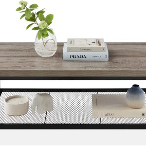 Best Choice Products 44in 2-Tier Rectangular Tray Top Coffee Table, Recessed Accent Furniture for Home w/Metal Frame, Shelf - Brown