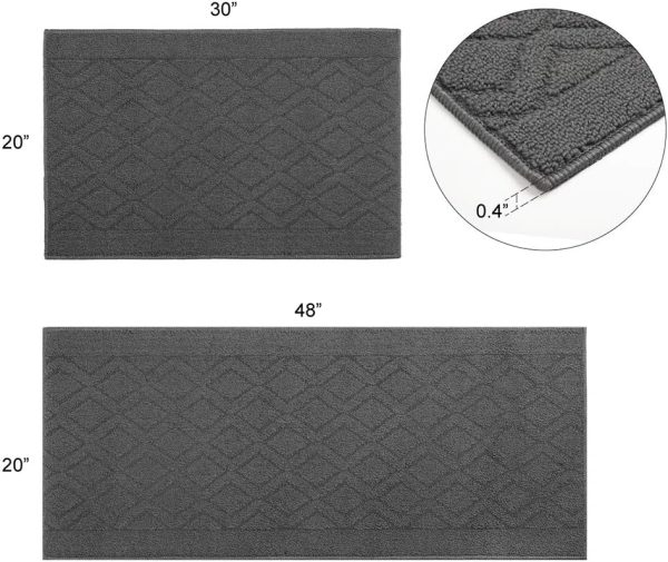 COSY HOMEER 48x20 Inch/30X20 Inch Kitchen Rug Mats Made of 100% Polypropylene 2 Pieces Soft Kitchen Mat Specialized in Anti Slippery and Machine Washable (Grey) - Image 2