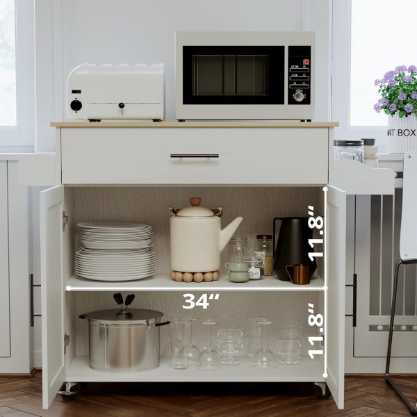 IRONCK Rolling Kitchen Island Table on Wheels with Drop Leaf, Storage Cabinet, Drawer, Spice Rack, Towel Rack, Kitchen Cart, White - Image 3