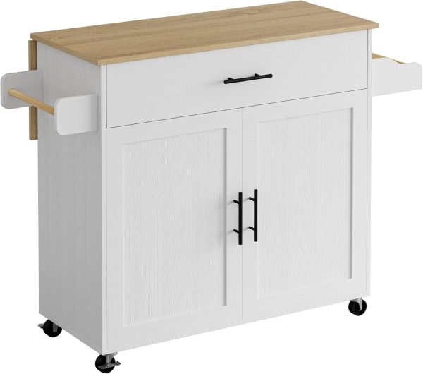 IRONCK Rolling Kitchen Island Table on Wheels with Drop Leaf, Storage Cabinet, Drawer, Spice Rack, Towel Rack, Kitchen Cart, White - Image 9