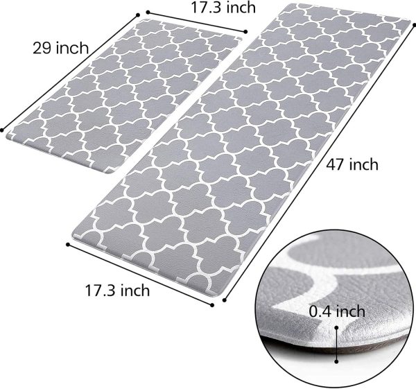 KMAT Kitchen Mat [2 PCS] Cushioned Anti-Fatigue Kitchen Rug, Waterproof Non-Slip Kitchen Mats and Rugs Heavy Duty PVC Ergonomic Comfort Foam Rug for Kitchen, Floor Home, Office, Sink, Laundry,Grey - Image 2