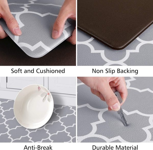 KMAT Kitchen Mat [2 PCS] Cushioned Anti-Fatigue Kitchen Rug, Waterproof Non-Slip Kitchen Mats and Rugs Heavy Duty PVC Ergonomic Comfort Foam Rug for Kitchen, Floor Home, Office, Sink, Laundry,Grey - Image 3