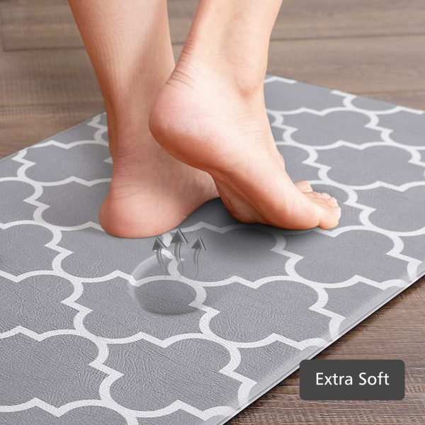 KMAT Kitchen Mat [2 PCS] Cushioned Anti-Fatigue Kitchen Rug, Waterproof Non-Slip Kitchen Mats and Rugs Heavy Duty PVC Ergonomic Comfort Foam Rug for Kitchen, Floor Home, Office, Sink, Laundry,Grey - Image 5
