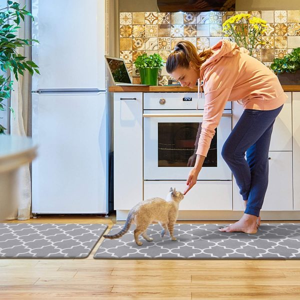 KMAT Kitchen Mat [2 PCS] Cushioned Anti-Fatigue Kitchen Rug, Waterproof Non-Slip Kitchen Mats and Rugs Heavy Duty PVC Ergonomic Comfort Foam Rug for Kitchen, Floor Home, Office, Sink, Laundry,Grey - Image 6