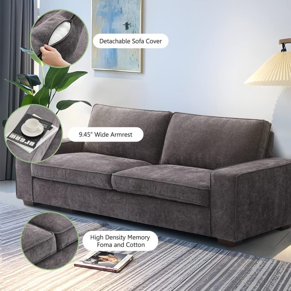 LEISLAND 88.58" Modern Sofas Couches for Living Room, Chenille Deep Seat Sofas & couches with Metal, Removable Low-Back Sofa Cushion and Detachable Sofa Cover/Easy to Install(Dark Grey) - Image 3