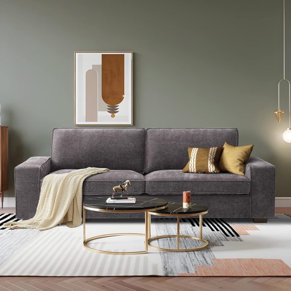 LEISLAND 88.58" Modern Sofas Couches for Living Room, Chenille Deep Seat Sofas & couches with Metal, Removable Low-Back Sofa Cushion and Detachable Sofa Cover/Easy to Install(Dark Grey) - Image 6