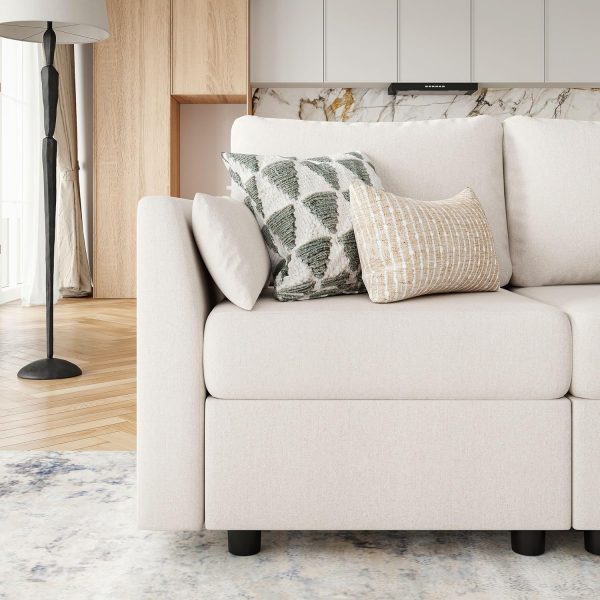 Modular Sectional Sofa with Storage, Convertible 6 Seat Sectional Couches for Living Room, U Shaped Sectional Sofa with Chaise, Comfy Sectional Sleeper Sofa, High Supportive Sponge-Beige - Image 6