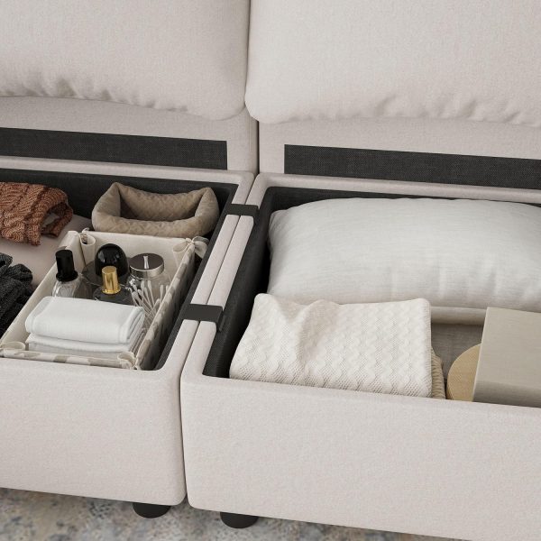 Modular Sectional Sofa with Storage, Convertible 6 Seat Sectional Couches for Living Room, U Shaped Sectional Sofa with Chaise, Comfy Sectional Sleeper Sofa, High Supportive Sponge-Beige - Image 7
