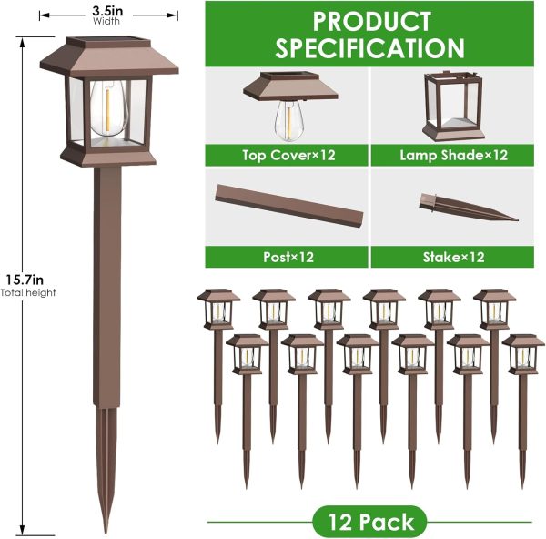 Solar Pathway Lights Outdoor, 12 Pack Upgraded LED Waterproof Solar Outdoor Lights, Solar Garden Landscape Lighting for Outside Driveway Garden Landscape Walkway Path Yard Lawn Decor (12) - Image 6