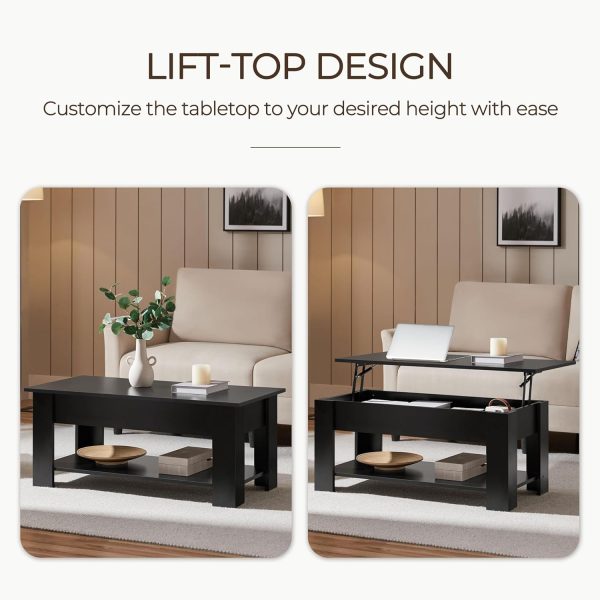 Yaheetech Wooden Coffee Table, Lift Top Coffee Table with Large Hidden Storage Shelf, Lift Tabletop Dining Table for Living Room, Home Small Space, 38.6in, Black - Image 4